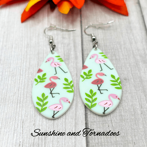 Handmade Lightweight Drop Earrings with Flamingo Design. - Image 3