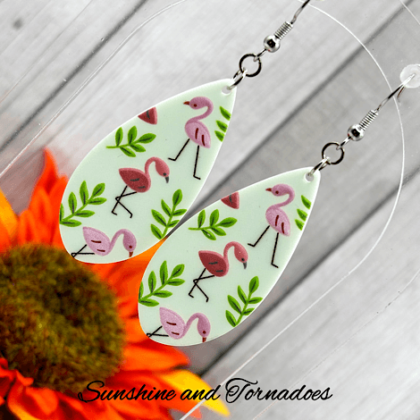 Handmade Lightweight Drop Earrings with Flamingo Design. - Image 4