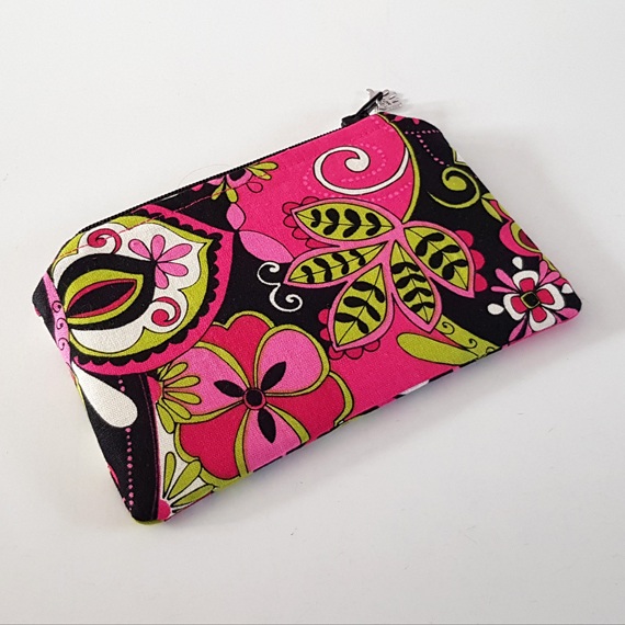 Pink Flower Power Zipper Pouch – Handmade Coin Purse, Store Card Holder & Everyday Essentials Organiser