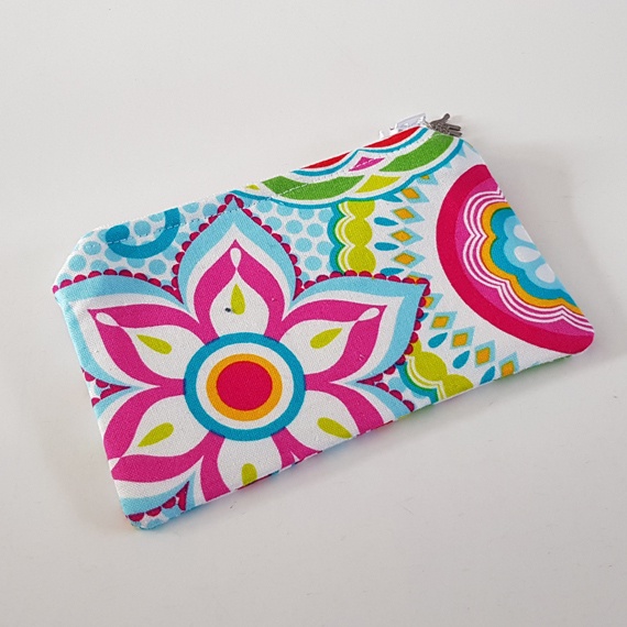 Pretty Floral Mandala Zipper Pouch – Handmade Coin Purse, Card Holder & Small Essentials Organiser