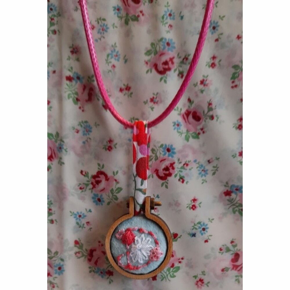 Necklace, Custom Initial Mini Hoop Embroidery - Image 2