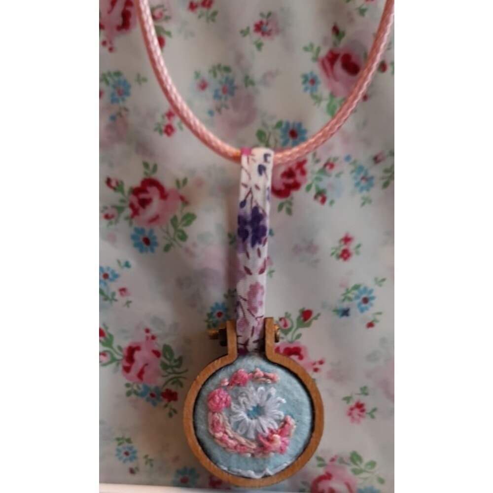 Necklace, Custom Initial Mini Hoop Embroidery - Image 3