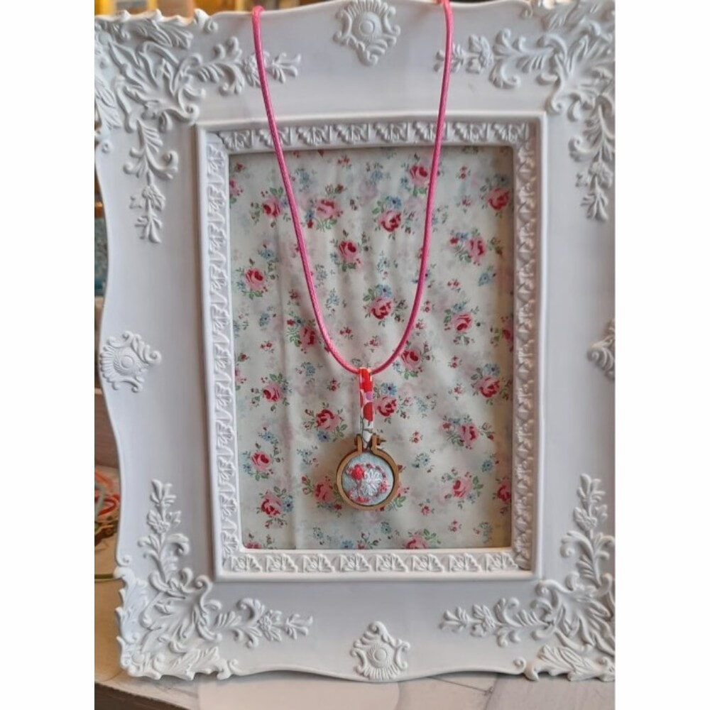 Necklace, Custom Initial Mini Hoop Embroidery - Image 4