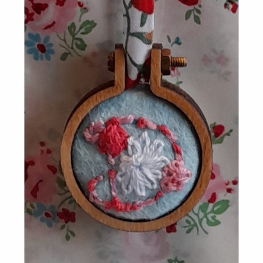 Necklace, Custom Initial Mini Hoop Embroidery