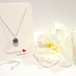 Black Onyx 6mm Bead Spiral Cage Necklace with 925 Silver Chain