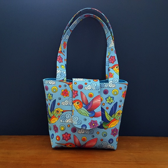 Small Handmade Hummingbird Handbag – Colourful Fabric Purse with Magnetic Closure | Eco-Friendly Lightweight Tote Bag