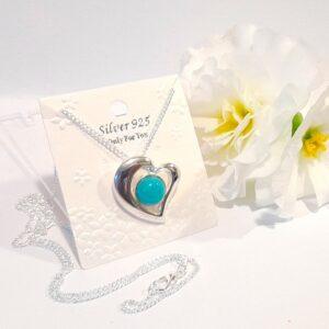 Sterling silver heart necklace Peruvian amazonite turquoise colour gemstone necklace