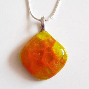 Unique One-of-a-Kind Handmade Lime Green and Orange Fused Glass Pendant Necklace