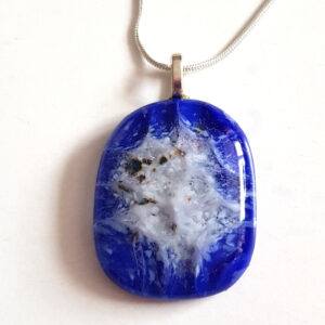Unique One-of-a-Kind Handmade Royal Blue and White Fused Glass Pendant Necklace