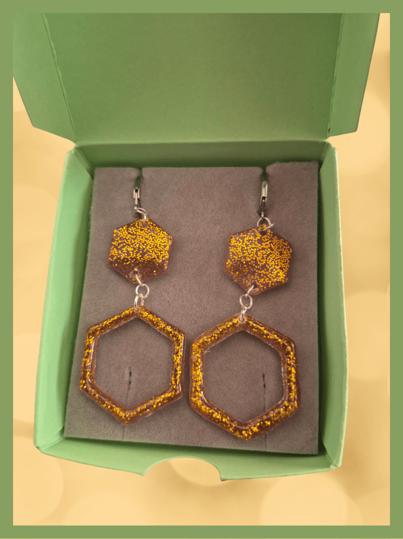 Gold Glitter Resin Earrings with Stainless Steel Findings