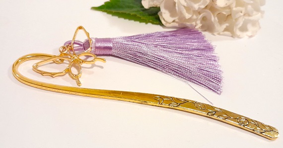 butterfly bookmark gold with lilac tassel