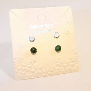 two pairs of earrings green moss agate 925 silver studs with 925 silver flat circle earrings