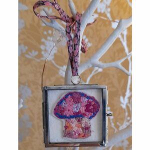 Hanging Toadstool Embroidery in a Vintage Style Frame