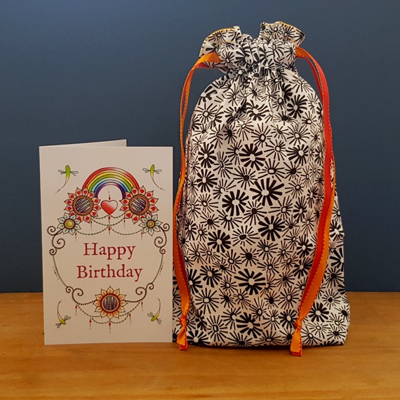 Bag of Sunshine – Eco-Friendly Reusable Gift Bag – Sunshine Print with Orange Ribbon – Fully Lined