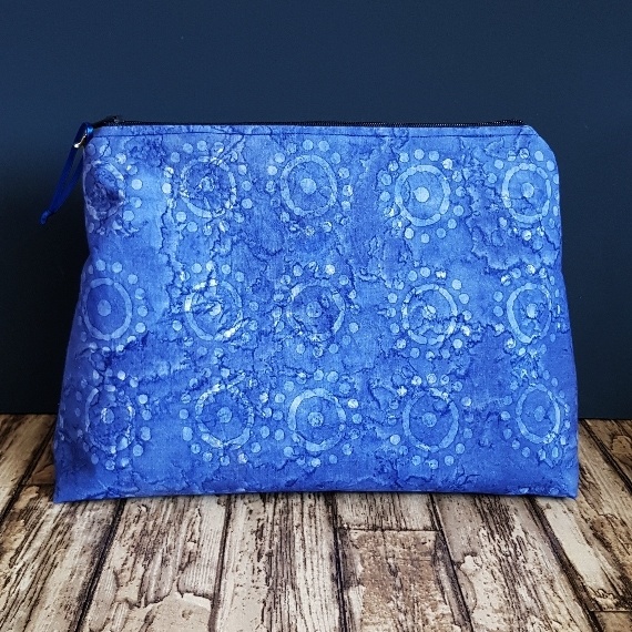 Batik Sunshine Zipper Bag – Handcrafted Indigo Pouch for Makeup, Toiletries, Art & Craft Supplies