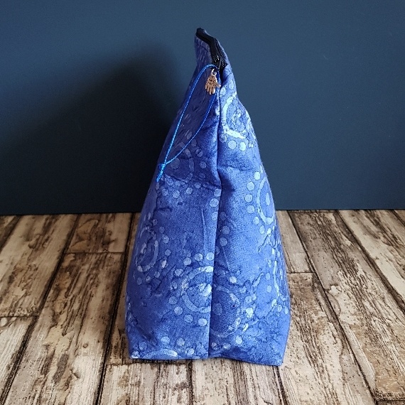Batik Sunshine Zipper Bag – Handcrafted Indigo Pouch for Makeup, Toiletries, Art & Craft Supplies