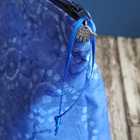 Batik Sunshine Zipper Bag – Handcrafted Indigo Pouch for Makeup, Toiletries, Art & Craft Supplies
