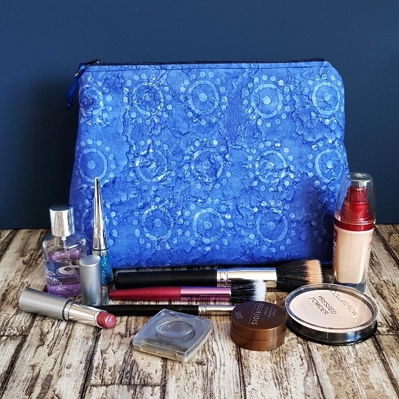 Batik Sunshine Zipper Bag – Handcrafted Indigo Pouch for Makeup, Toiletries, Art & Craft Supplies