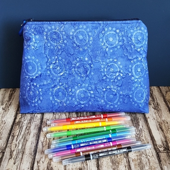 Batik Sunshine Zipper Bag – Handcrafted Indigo Pouch for Makeup, Toiletries, Art & Craft Supplies