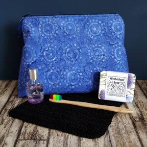 Batik Sunshine Zipper Bag – Handcrafted Indigo Pouch for Makeup, Toiletries, Art & Craft Supplies