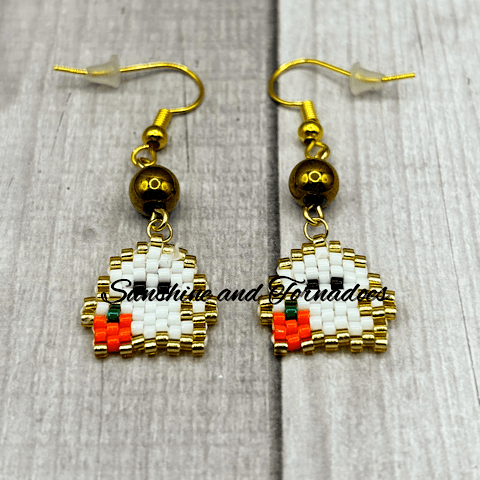 Pumpkin Spooks - Handcrafted Bead work Earrings - Halloween Earrings - Drop Earrings - Brick Stitch - Bead work - Ghost Earrings - Cute Earrings - Cute Ghost Earrings - Alternative. - Image 5