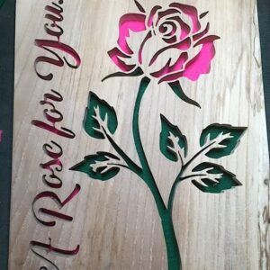 Handcut Wooden Picture of a Single Rose – ‘A Rose for You’