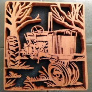 Handcrafted Wooden Farm Tractor Picture with Black Background