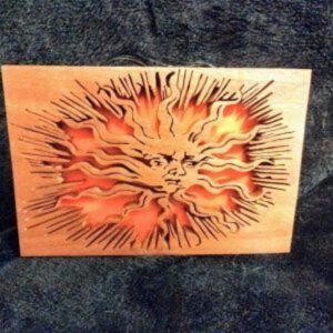 Handcut Wooden Sun Picture with Fairy Lights – Real Wood