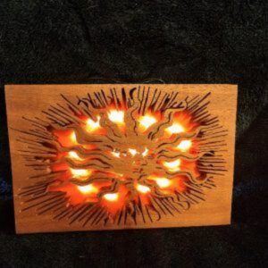 Handcut Wooden Sun Picture with Fairy Lights – Real Wood