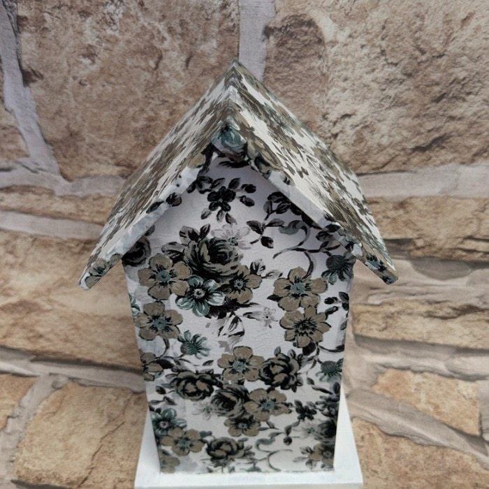 Handcrafted Wooden Bird House with Black Flowers Decoupage - Small Decorative Birdhouse - Image 4