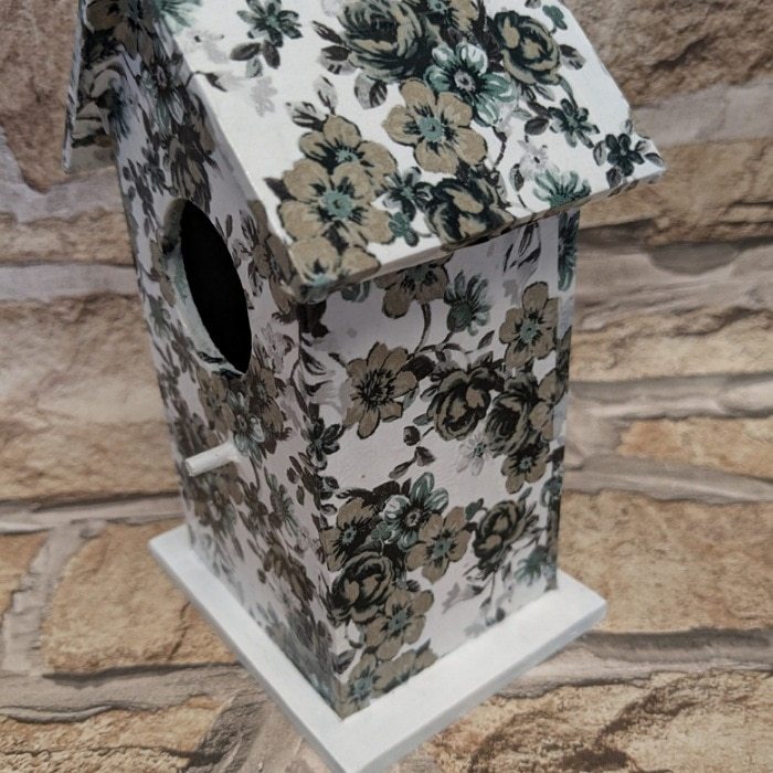 Handcrafted Wooden Bird House with Black Flowers Decoupage - Small Decorative Birdhouse - Image 2