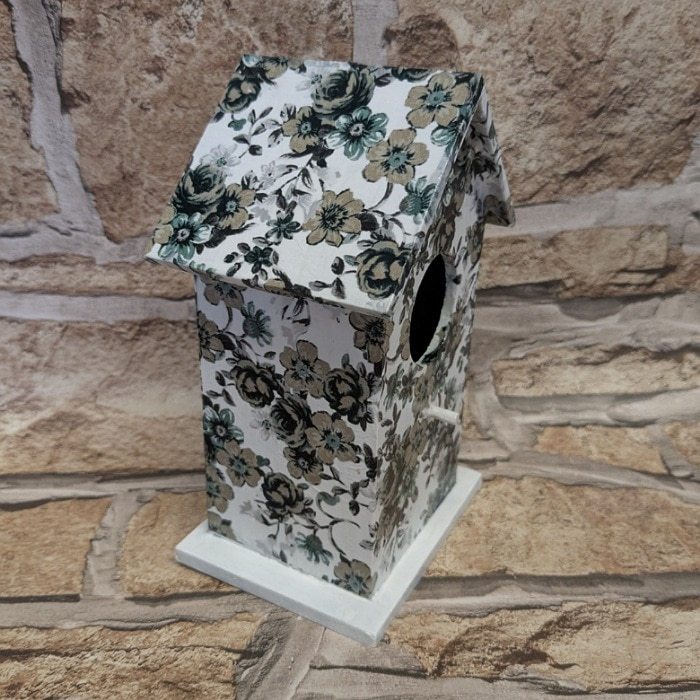 Handcrafted Wooden Bird House with Black Flowers Decoupage - Small Decorative Birdhouse - Image 3