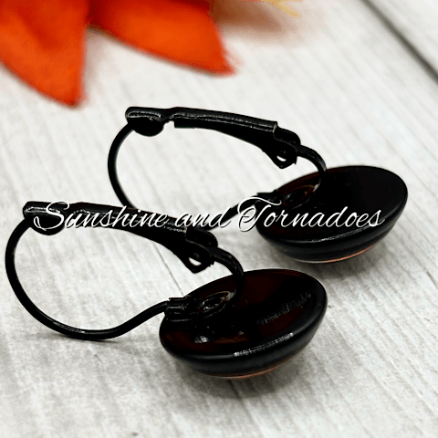 Handmade Glass Cabochon Lever Back Earrings with Wolf Aura Image in Enamelled Bezels. - Image 7