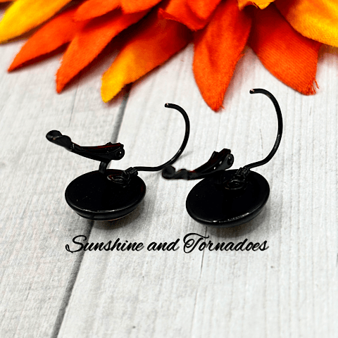 Handmade Glass Cabochon Lever Back Earrings with Wolf Aura Image in Enamelled Bezels. - Image 6