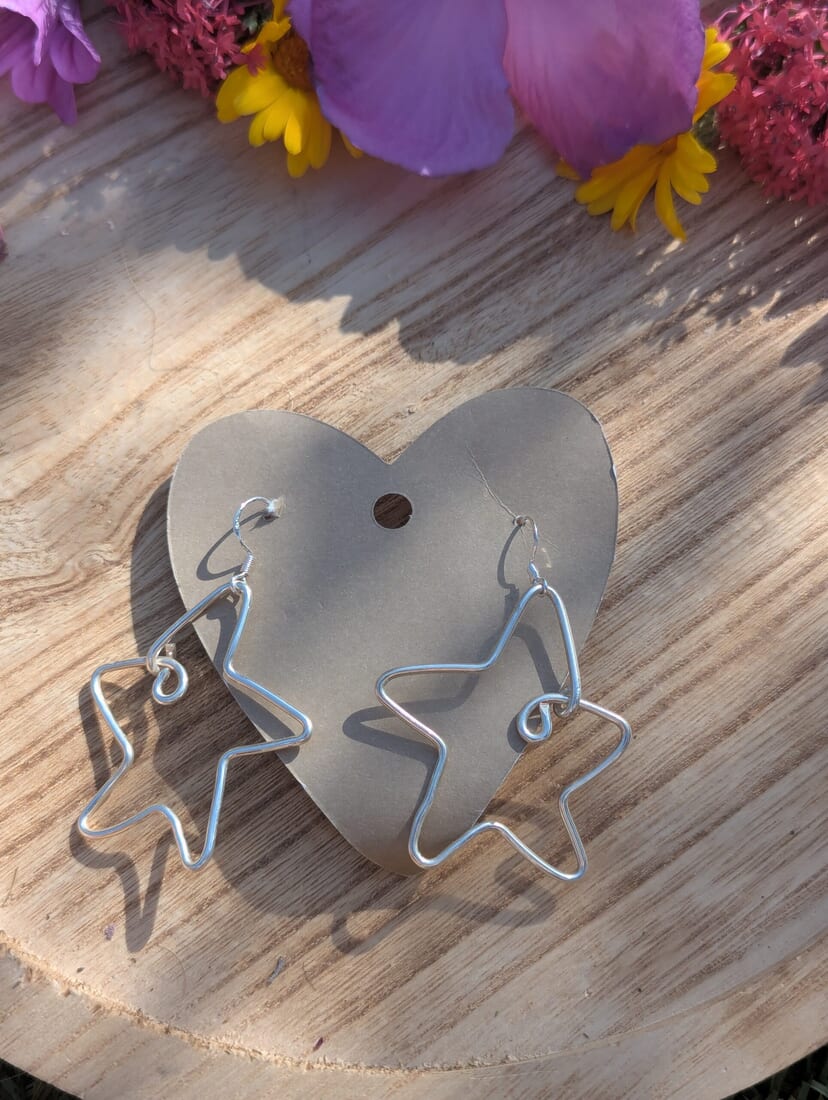 Hand Silver Wired Star Earrings for Elegant Style