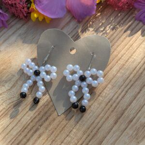 Handmade Wire Beaded Bow Earrings