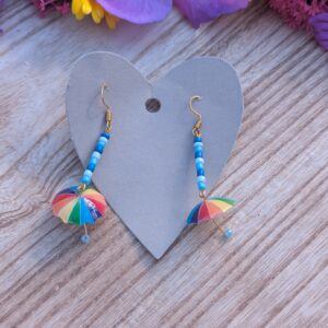 Handmade Rainbow Umbrella Charm Earrings