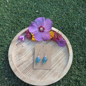 Handmade Blue Bead Earrings with Flower Design
