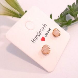 Rose quartz flower studs tiny 5mm studs in 18k gold plated flower cup alt view