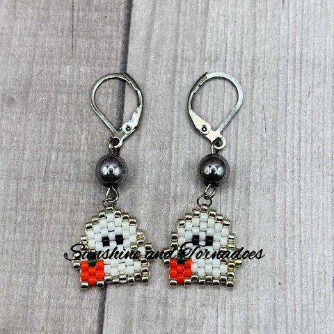 Silver Pumpkin Spooks - Handcrafted Bead work Earrings - Halloween Earrings - Drop Earrings - Brick Stitch - Bead work - Ghost Earrings - Cute Earrings - Cute Ghost Earrings - Alternative.