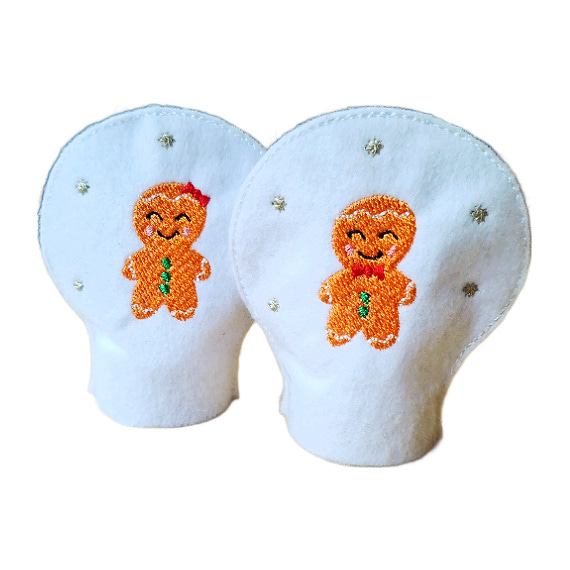 Smiling gingerbread friends tealight covers, embroidered felt decorations for LED candles