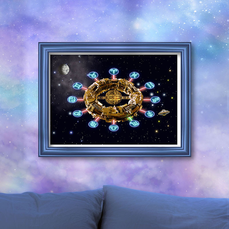 Space station on bedroom wall