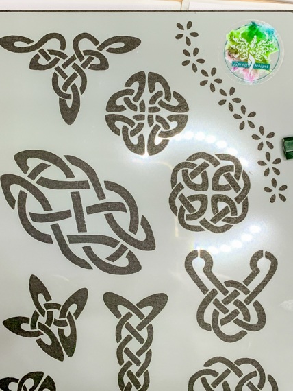 Celtic Knots Design 3 Journal Stencil - A close up of the top right of the stencil showing multiple knots.