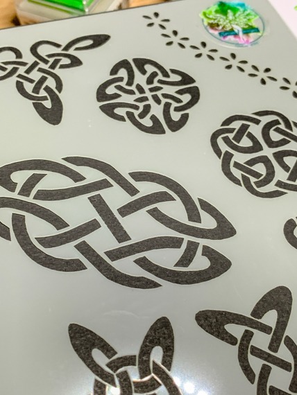 Celtic Knots Design 3 Journal Stencil - A close up of some of the central knots on the page.