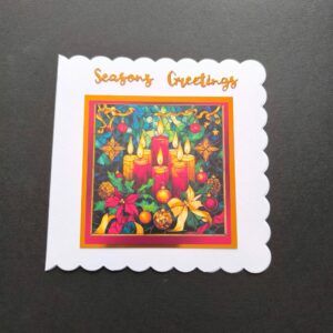 Scalloped Edge Christmas Card with Stained Glass Candles Design