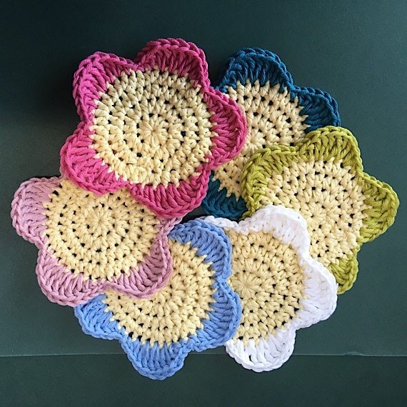 Set of 3 Crocheted Flower Shaped Face Wipes - EcoFriendly and Reusable