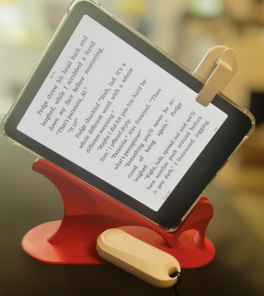 3D Printed Tilted Kindle Holder for Comfortable Reading While Laying Down