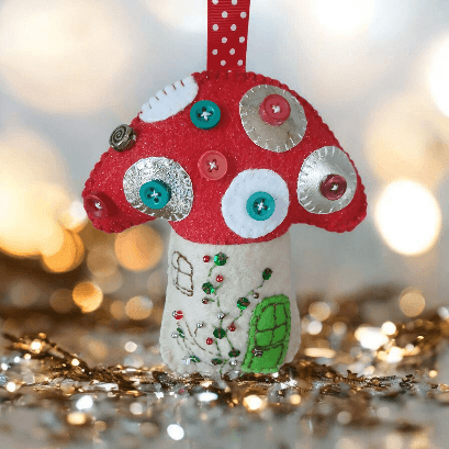 SOLD OUT Toadstool hanging with Embroidery and Beads. All proceeds to The Stroke Association
