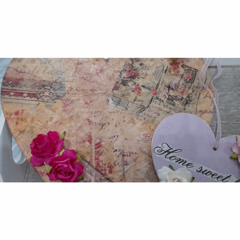 Set of 2 Vintage style Hanging Hearts, with paper flowers - Image 5