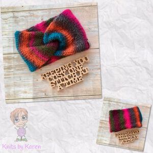 Colourful Hand-Knitted Twisted Headwrap